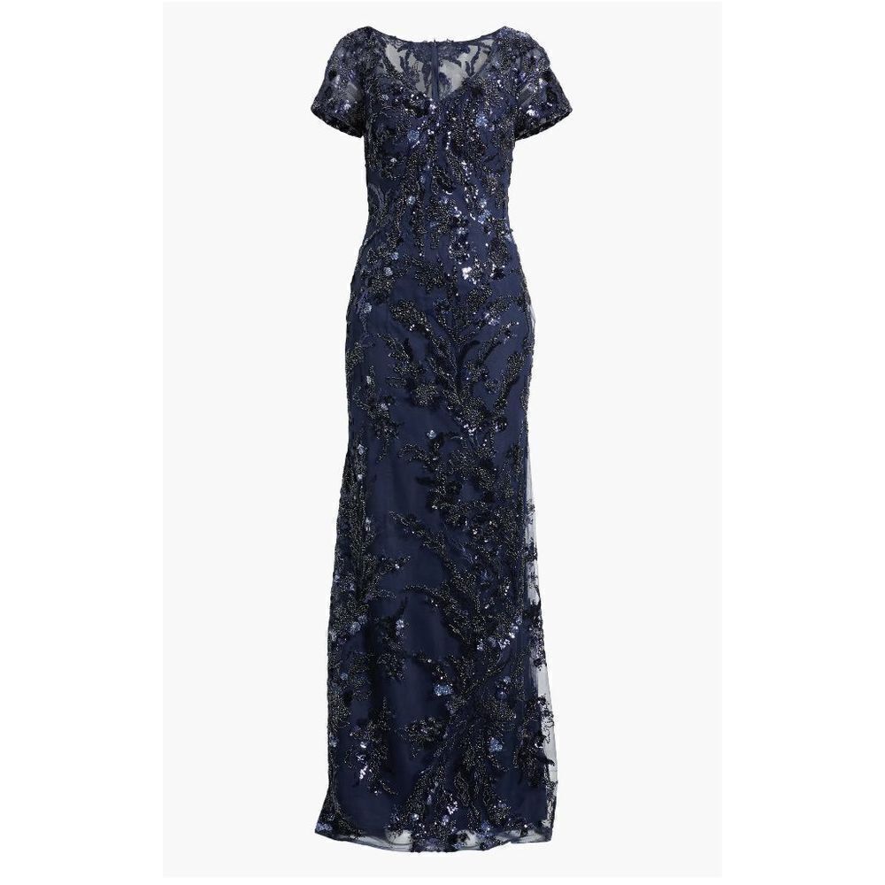 $785 La Femme Dress Beaded Column Gown Navy Blue Sz 4